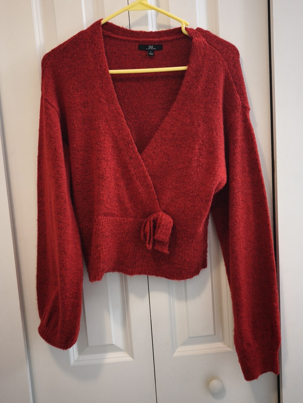NWOT My Michelle Deep Red V-Neck Wrap Sweater with Tie